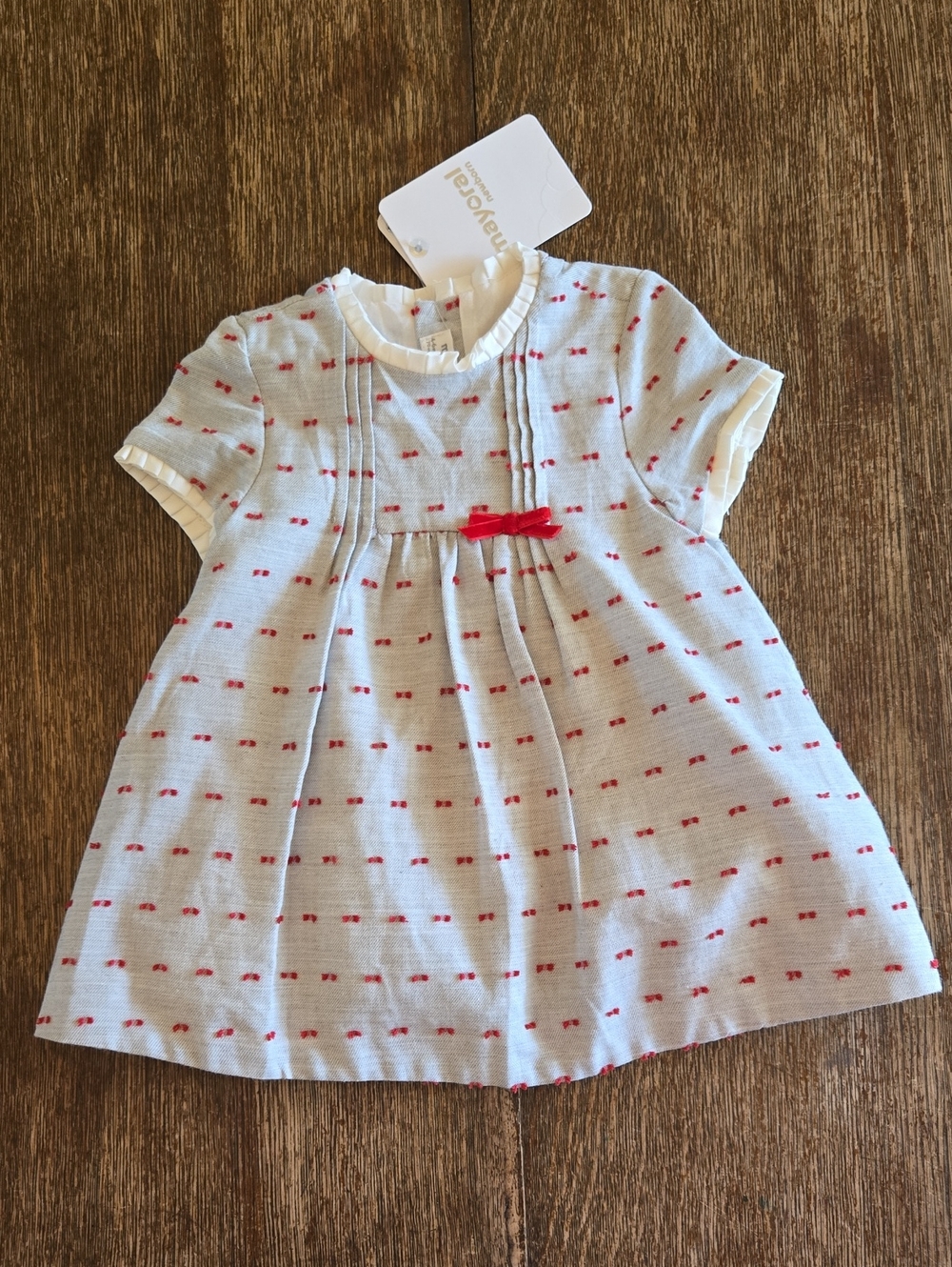 Mayoral Newborn Girls Grey with Red Detail Dress, Size 4-6 Months